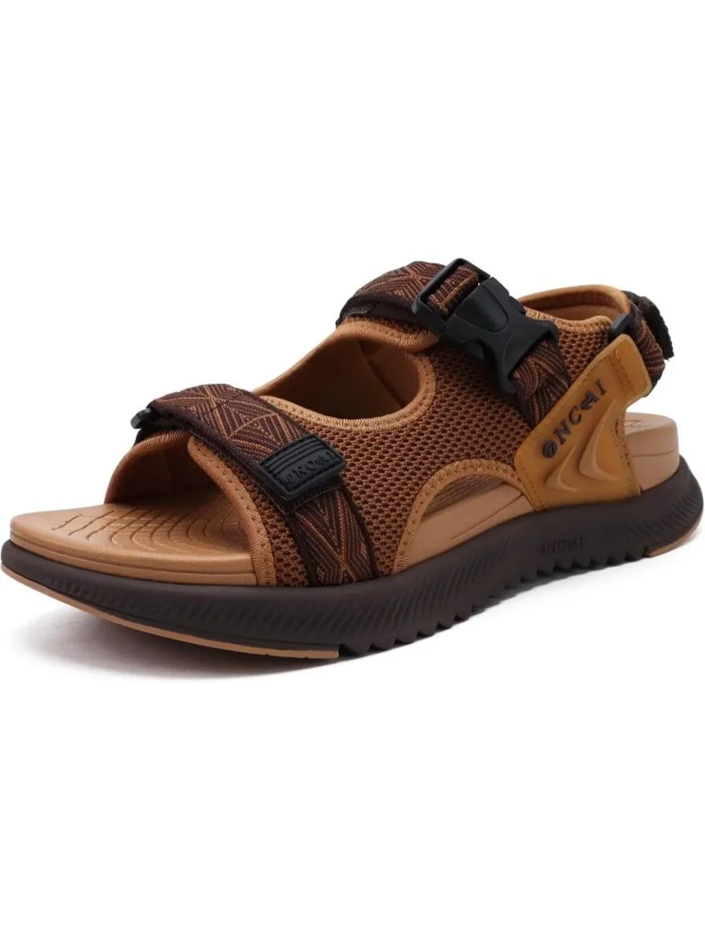 Men's Khaki Arch Support Mesh Athletic Thick Rubber Soles Hiking Sandal Shoes